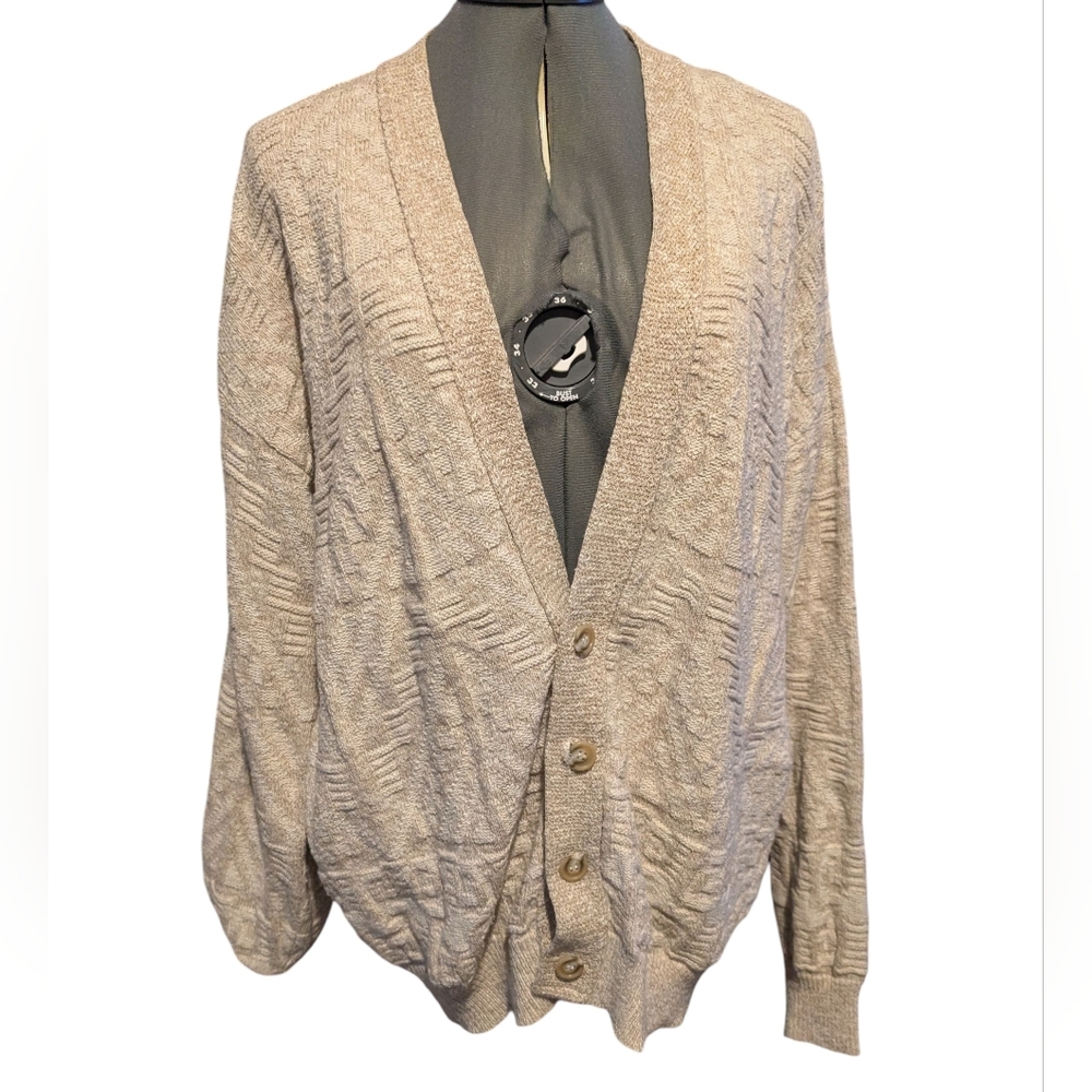 80s 90s Vintage Isle of Cottonโ Women's Cardigan Knit Sweater Textured Neutral L